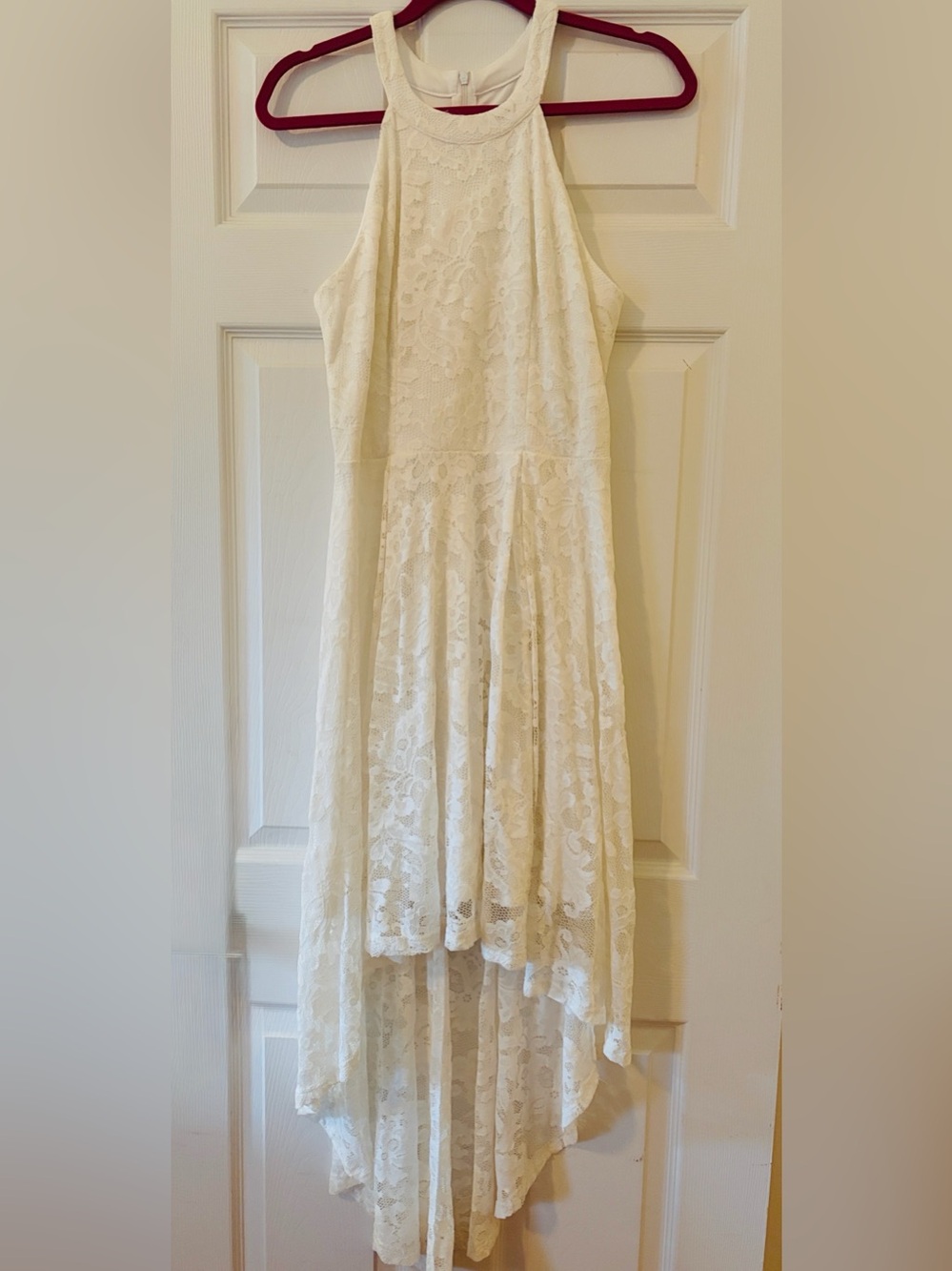 Women's White Lace High-Low Dress